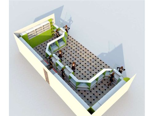 Проект 3D расстановки П-образного оборудования для аптеки с низкой первой линией в цвете Лайм, фото 4