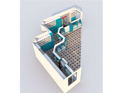 Проект Z-образной расстановки оборудования для аптеки с низкой первой линией в цвете Голубая Мармара, фото 3