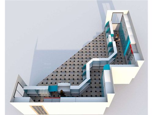 Проект Z-образной расстановки оборудования для аптеки с низкой первой линией в цвете Голубая Мармара, фото 6