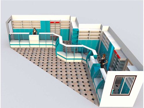 Проект Z-образной расстановки оборудования для аптеки с низкой первой линией в цвете Голубая Мармара, фото 7