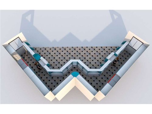 Проект Z-образной расстановки оборудования для аптеки с низкой первой линией в цвете Голубая Мармара, фото 5