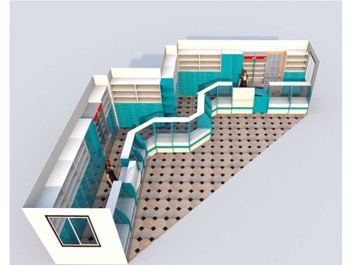 Проект Z-образной расстановки оборудования для аптеки с низкой первой линией в цвете Голубая Мармара, фото 2