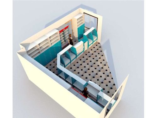 Проект аптеки угловой расстановки с низкой первой линией в цвете Голубая Мармара, фото 3