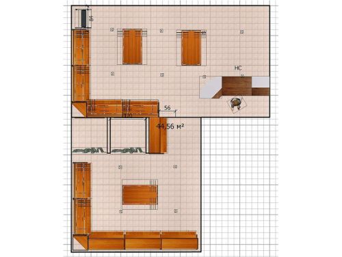Расстановка пристенных систем и торговой мебели для магазина женской одежды, фото 2