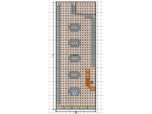 Торговые металлические стеллажи и зона кассира из прилавков Эконом для магазина 300 кв.метров канцелярских товаров