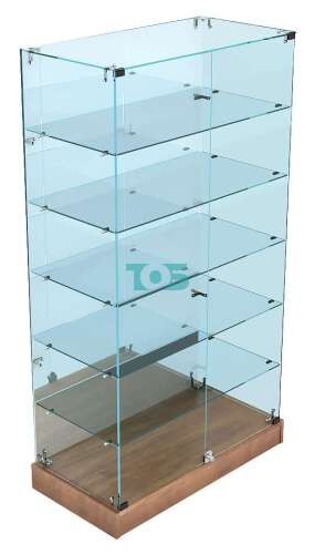 Торговая витрина из стекла зеркальная широкая с прозрачной крышкой и подиумом №ТВИС-ХТ-507