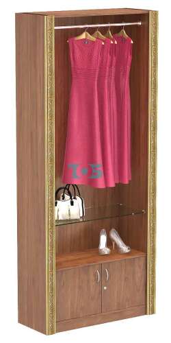 Торговый пристенный стенд для одежды с нижними дверками и декором серии ИМПЕРИЯ №10