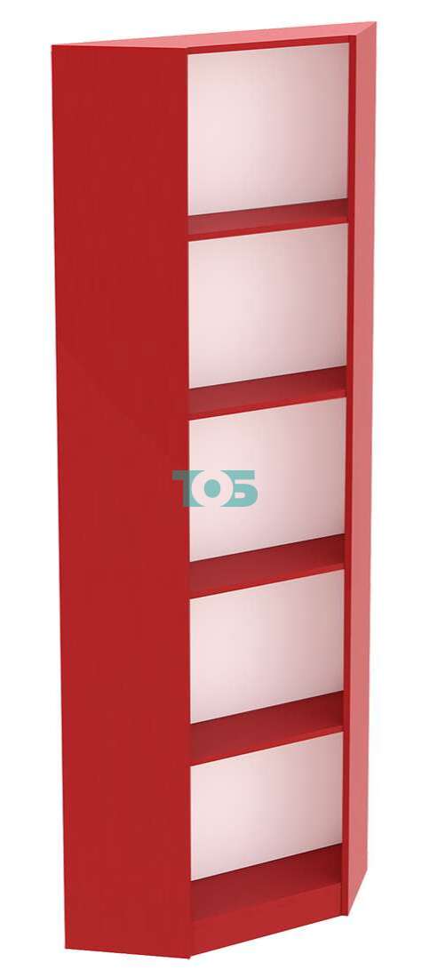 Стеллаж из ДСП красного цвета угловой открытый с торцом 300мм серии RED №5-300