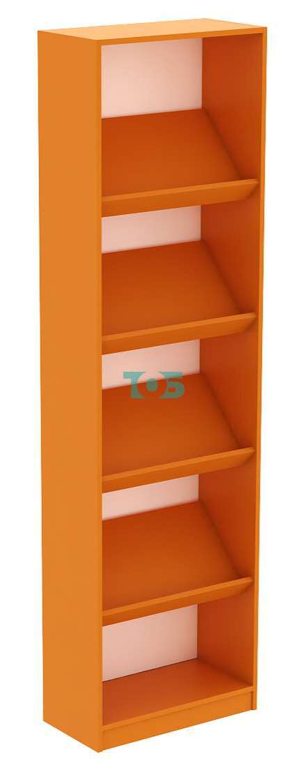 Стеллаж из ДСП оранжевого цвета открытый узкий с наклонными полками серии АПЕЛЬСИН №114