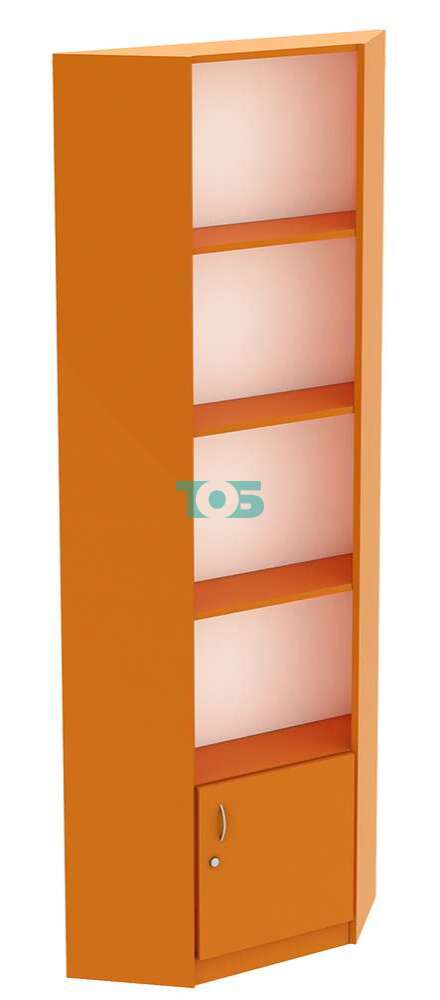 Стеллаж из ДСП оранжевого цвета угловой с накопителем и торцом 300мм серии АПЕЛЬСИН №5-300-ДВ