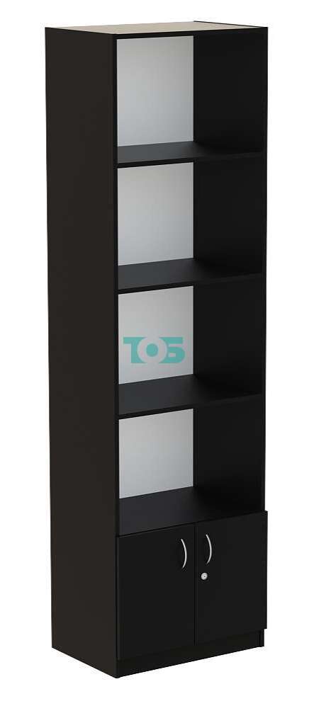 Торговый стеллаж черного цвета из ДСП с распашными дверками серии BLACK №2-400ДВ