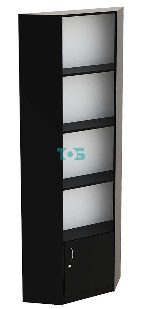 Торговый угловой стеллаж из ДСП черного цвета с распашной дверкой серии BLACK №5-300ДВ