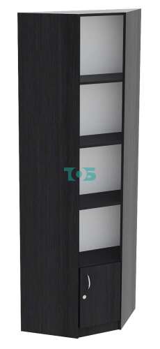 Торговый угловой стеллаж из ДСП цвета венге с распашной дверкой серии ВЕНГЕ №5-400ДВ