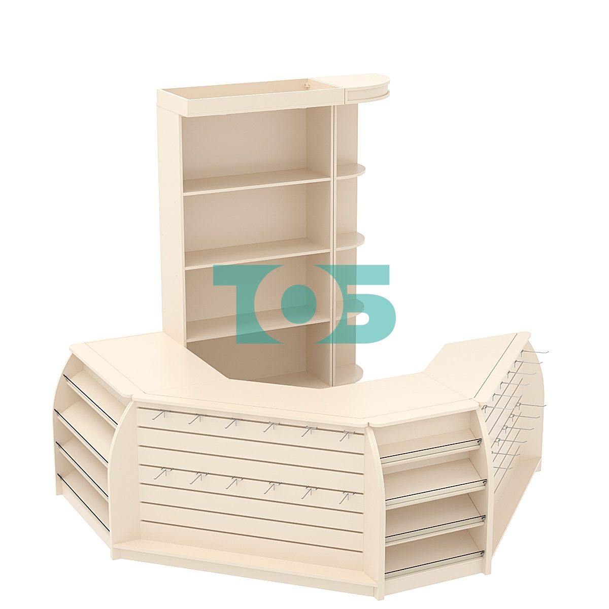 Комплект кассовой зоны со скошенным фасадом в магазин одежды малый №1-1 Крем Вайс