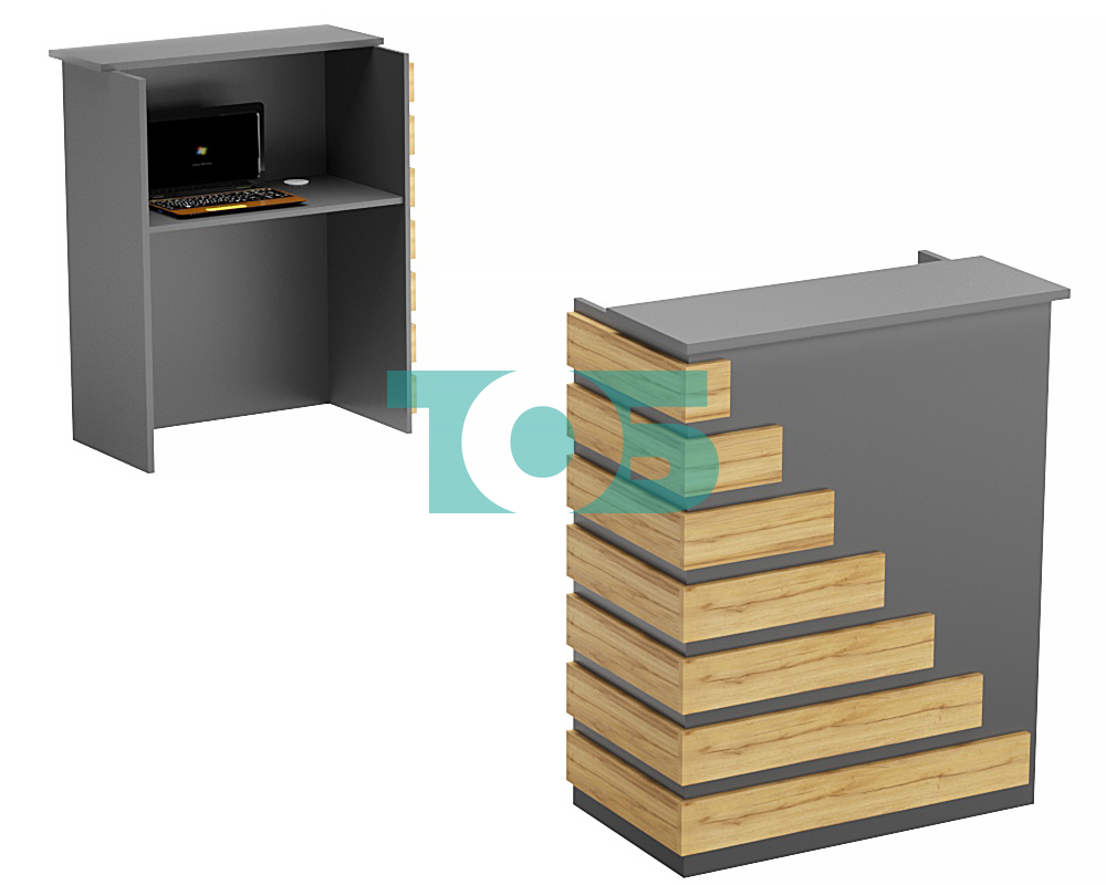 Стойка ресепшен МИНИ серии ГРАУНД №2 Дуб Золотистый и Темно-Серый