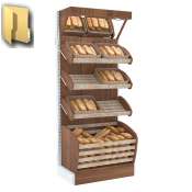 Торговые стеллажи для продажи хлеба серии BAKERY с нижней корзиной - накопителем и зеркальным фризом