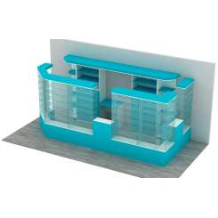 Дизайн - проект в 3D аптечного павильона в цвете Голубая Мармара и Белый