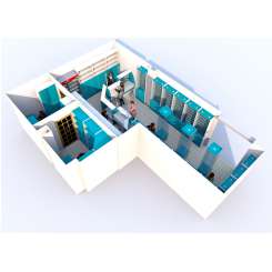 Дизайн в 3D аптечной мебели в цвете Белый + Мармара Голубая с низкой первой линией