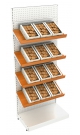 Металлический пристенный стеллаж с наклонными полками из ДСП для продажи печенья и выпечки в "экранах" №2