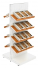 Высокий металлический стеллаж островного типа с наклонными полками для продажи печенья и выпечки в "экранах" №4