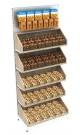 Пристенный металлический стеллаж со стеклянными разделителями на 30 ячеек для размещения конфет и орехов NUT-МП-02
