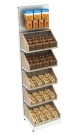 Пристенный узкий металлический стеллаж со стеклянными разделителями на 20 ячеек для реализации конфет и орехов NUT-МП-05