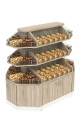Островной металлический стеллаж со стеклянными разделителями на 54 ячейки для продажи конфет и орехов NUT-МОС-01