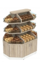 Островной металлический стеллаж со стеклянными разделителями на 42 ячейки для продажи конфет и орехов NUT-МОС-04