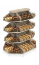 Островной металлический стеллаж со стеклянными разделителями на 56 ячеек для продажи конфет и орехов NUT-МОС-05