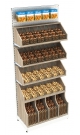 Пристенный металлический стеллаж со стеклянными разделителями на 28 ячеек для продажи конфет и орехов NUT-МП-03