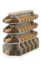 Островной металлический стеллаж со стеклянными и глухими разделителями на 68 ячеек для продажи конфет и орехов NUT-МОС-03
