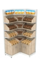 Угловой металлический стеллаж на 40 ячеек со стеклянными разделителями и нижними накопителями для продажи конфет и орехов NUT №4