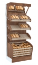Высокий стеллаж для продажи хлеба серии BAKERY с нижней корзиной - накопителем и зеркальным фризом №1