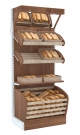 Широкий стеллаж для продажи хлеба серии BAKERY с нижней корзиной - накопителем и зеркальным фризом №2