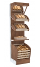 Узкий стеллаж для продажи хлеба серии BAKERY с нижней корзиной - накопителем и зеркальным фризом №4