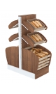 Островной стеллаж для хлеба узкий с нижними накопителями и корзинами в продуктовый магазин №7