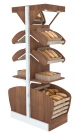 Островной стеллаж для хлеба узкий с нижней корзиной и фризом в продуктовый магазин №12