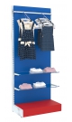 Модульная система с полками из стекла и пристенным поручнем для продажи детской одежды односекционная KIDS-ДО-1С-4