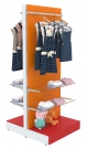 Высокая островная система со стеклянными полками и пристенными поручнями для продажи детской одежды KIDS-ДО-ВО-4