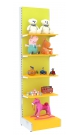 Разноцветный узкий стеллаж с полками ДСП для продажи детской одежды KIDS-ДО-СТД-2