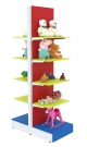 Разноцветный выставочный стеллаж с полками ДСП для продажи детской одежды KIDS-ДО-СТД-4