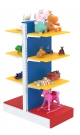 Разноцветный низкий островной стеллаж с полками ДСП для продажи детской одежды KIDS-ДО-СТД-6