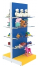 Разноцветный островной высокий стеллаж со стеклянными полками для продажи детской одежды KIDS-ДО-СТП-3