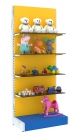 Разноцветный пристенный стеллаж с тонированными полками для продажи детской одежды KIDS-ДО-СТТ-1