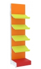Разноцветный высокий стеллаж с наклонными полками для продажи детской одежды KIDS-ДО-СТН-2