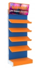 Пристенный высокий стеллаж со световым коробом и наклонными полками ДСП для продажи детской одежды KIDS-ДО-ПСК-4