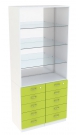 Шкаф для аптек №6-1 с 10-ю ящиками тремя стеклянными полками и зеркальной стенкой серии ЛАЙМ