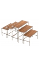 Хромированные островные демо-столы с полками ДСП для магазина посуды DISHES-D45-04
