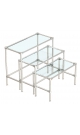 Хромированные пристенные демо-столы со стеклянной поверхностью для магазина постельного белья LINEN-D44-01