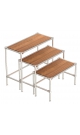 Хромированные пристенные демо-столы с полками ДСП для магазина постельного белья LINEN-D44-04